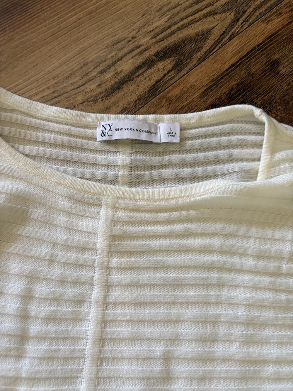 New York & Company Cream Ribbed Boatneck Sweater with Side Lace Detail - Picture 3 of 4